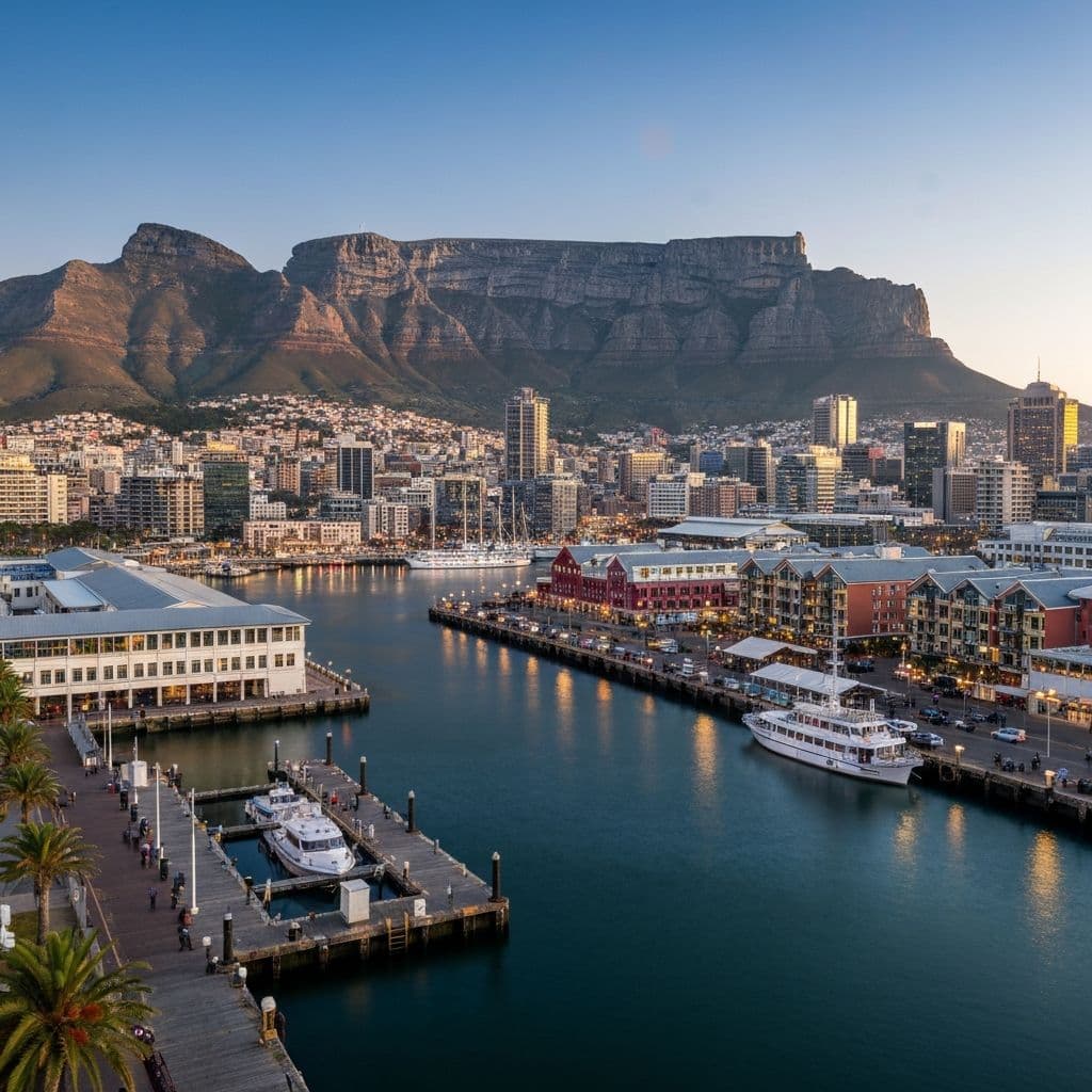 View over Cape Town with Table Mountain behind the city