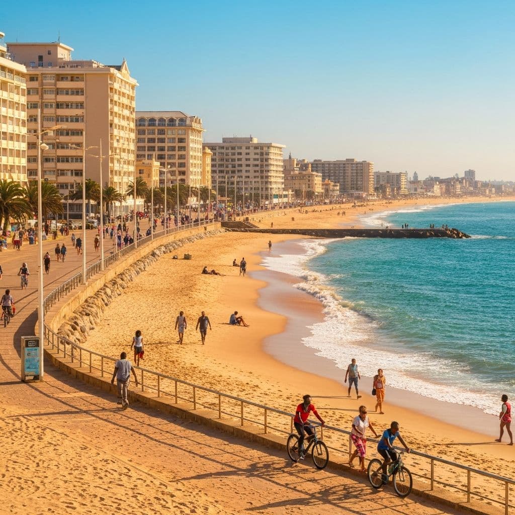 Durban's beachfront and skyline on South Africa's Indian Ocean coast
